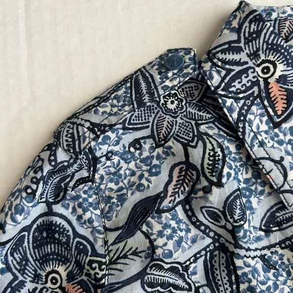 Tory‎ Burch Women’s Blue Printed Cotton Collared Long Sleeve Button Down Top - Picture 11 of 13